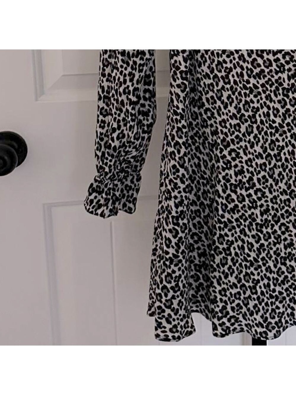 Zara Leopard Print Square Neck Long Sleeve Mini Dress Size S NWT - Picture 8 of 14